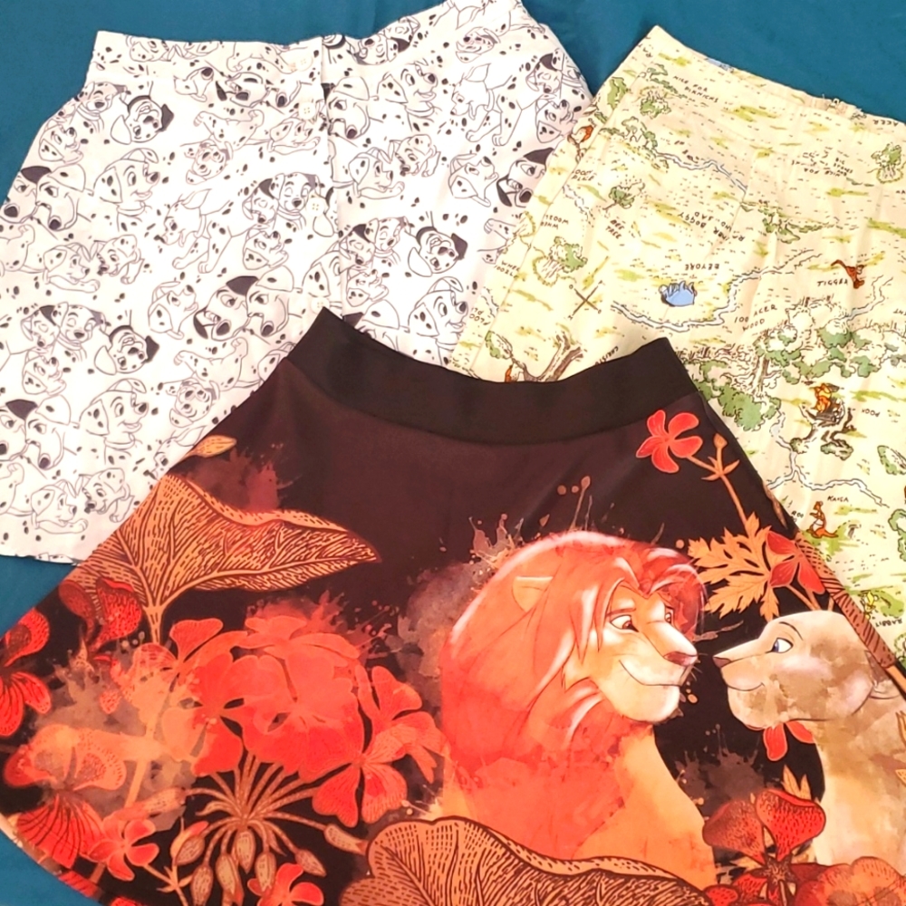 3 Disney Skirts. Lion King, 101 Dalmatians, Winnie the Pooh. Size S